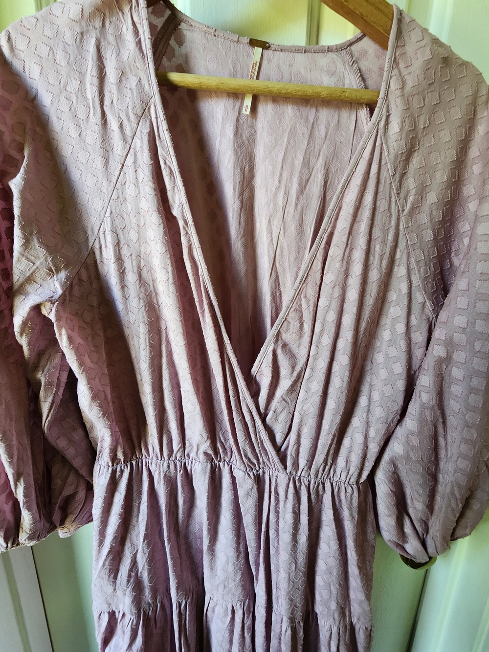 Free People Like Air Mauve Wrap Midi Dress with Puff Sleeves - Picture 5 of 7